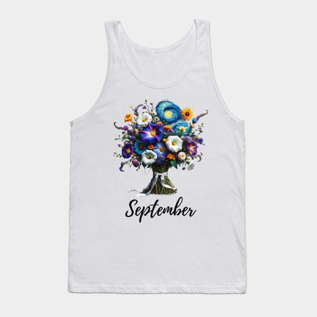 September Flower Shirt, September Birth Month, Vintage Watercolor Floral Tshirt, Mothers Day Gift for Mom, Cottagecore Boho Morning Glory Tank Top by HoosierDaddy